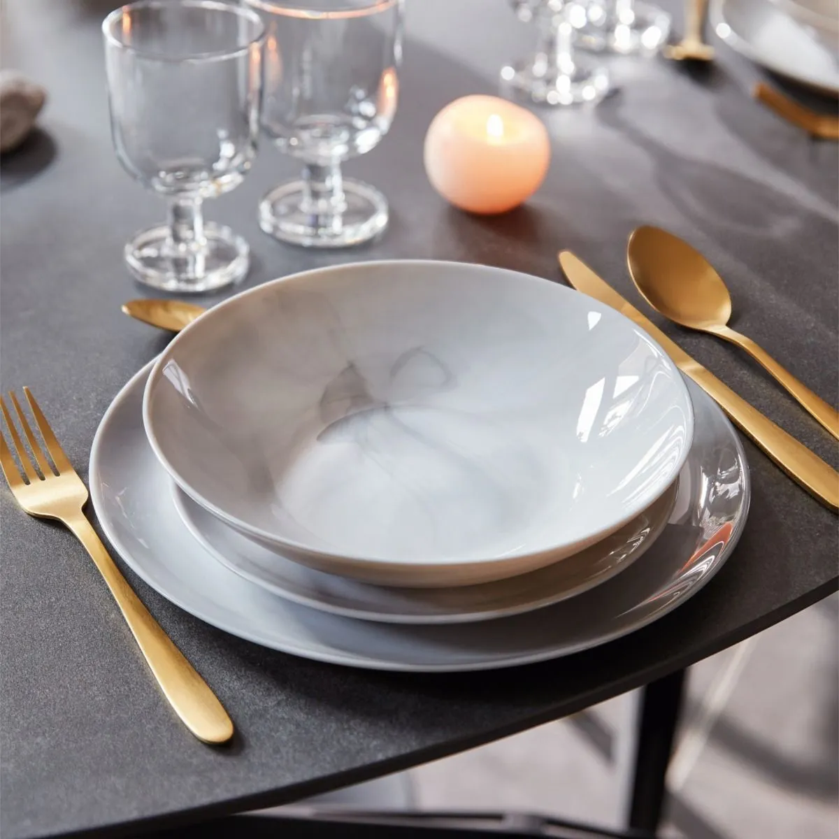 6 Assiettes creuses grises 20 cm Diwali Marble - Luminarc Luminarc