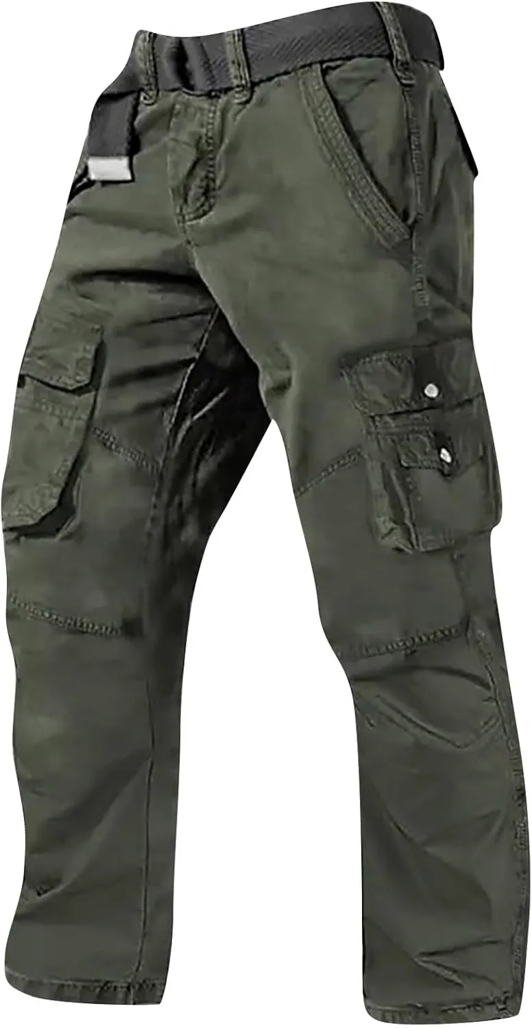 ADHOWBEW Tactical Pants for Men Pockets Stretch Construction Big and Tall Workout Work Trousers