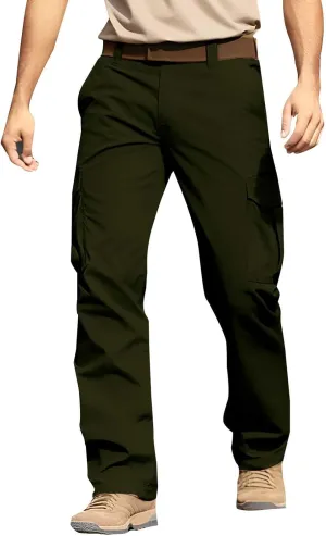 ADHOWBEW Tactical Pants Men Elastic Waist Pockets Relaxed Fit Work Construction Big and Tall Joggers