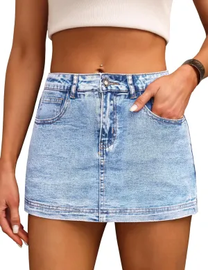 BISUAL Denim Skort for Women High Waist Mini Denim Skirt Casual Stretch Women Jean Skirt with Pockets