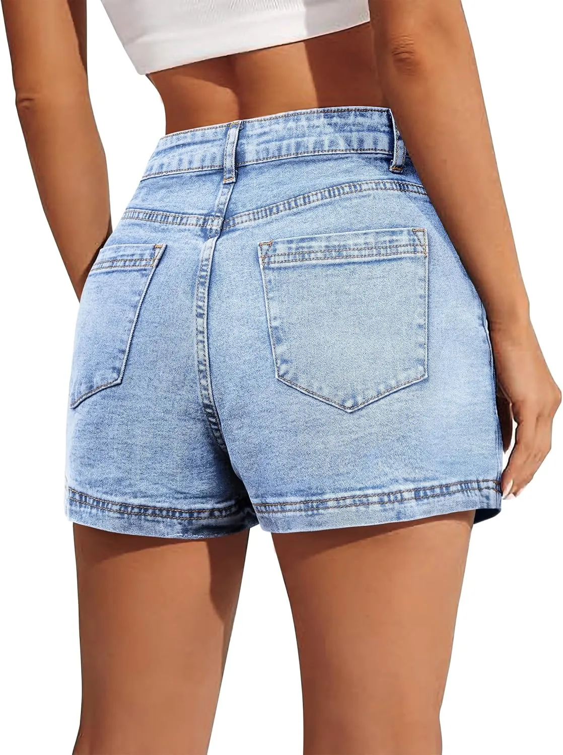 BISUAL Denim Skort for Women High Waist Mini Denim Skirt Casual Stretch Women Jean Skirt with Pockets