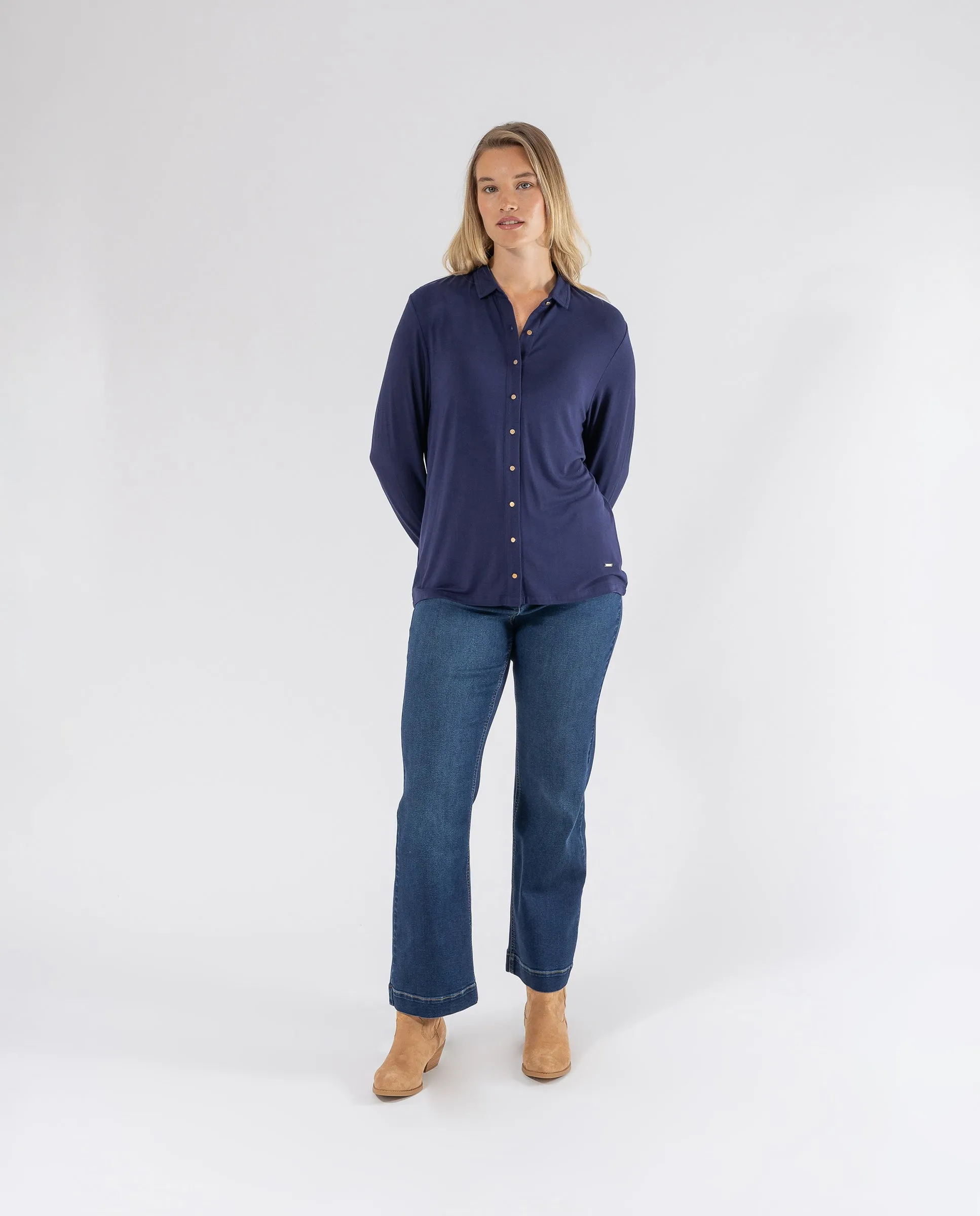 BLUSA PUNTO LISA AZUL OSCURO