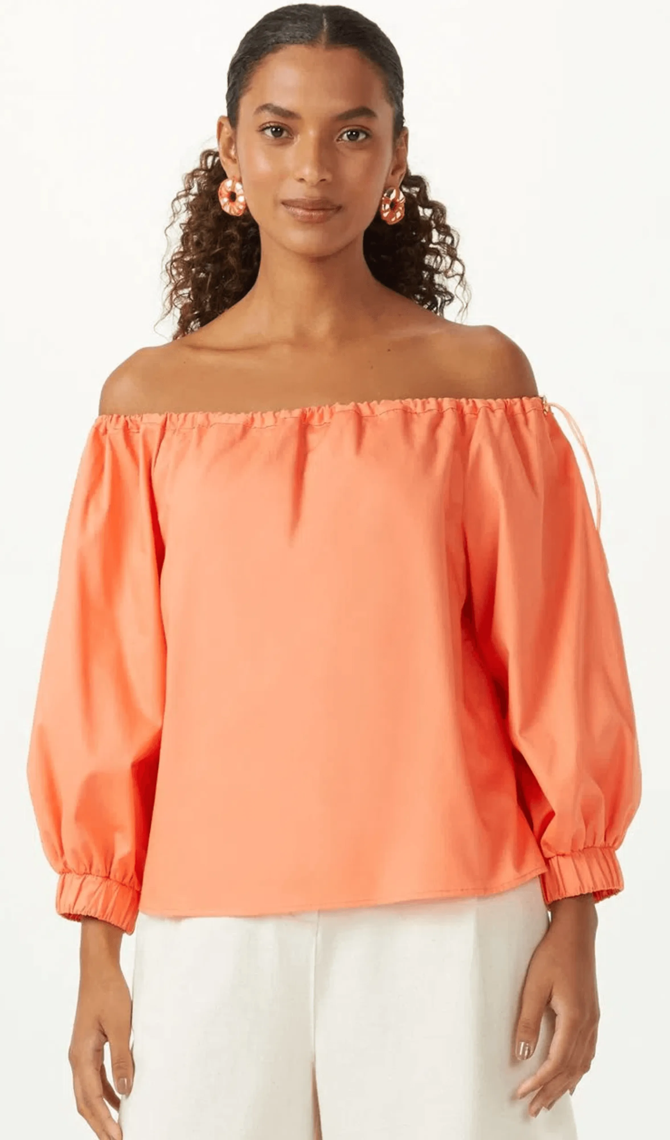 Blusa Regulagem Decote Laranja Shoulder