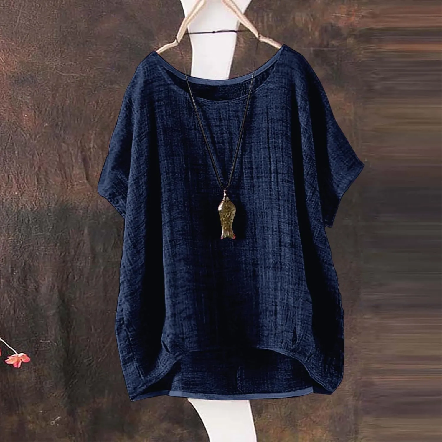 Boho Shirts for Women Hippie Casual Summer Short Sleeve Gauze Shirts Plus Size Cotton Linen Peasant Tops Blouses