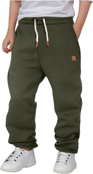 Boys Solid Color Casual Sweatpants Pull On Jogger Pants Toddler Kids Baggy Sweatpants Elastic Waist Active Pants