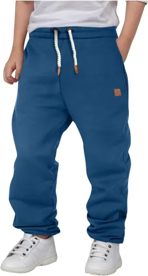 Boys Solid Color Casual Sweatpants Pull On Jogger Pants Toddler Kids Baggy Sweatpants Elastic Waist Active Pants