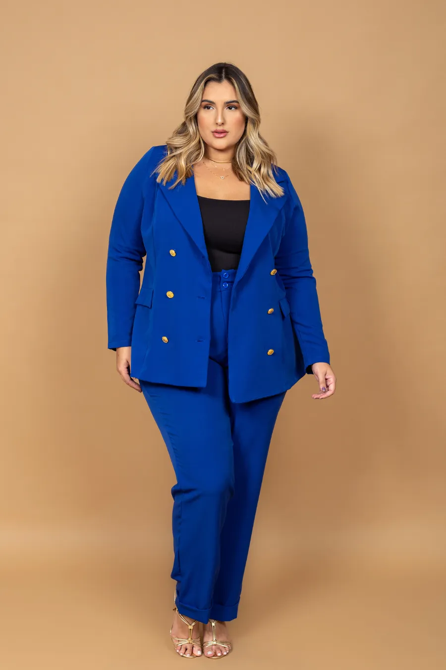 Calça Plus Size Alfaiataria Azul Elis