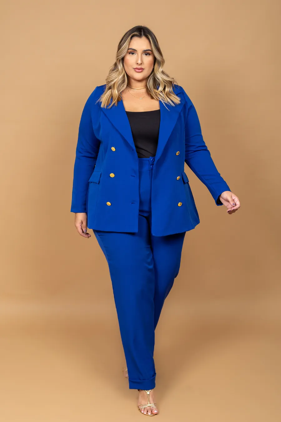Calça Plus Size Alfaiataria Azul Elis