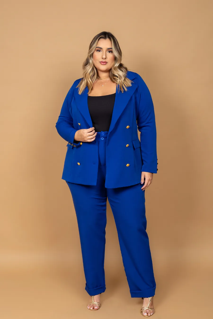 Calça Plus Size Alfaiataria Azul Elis
