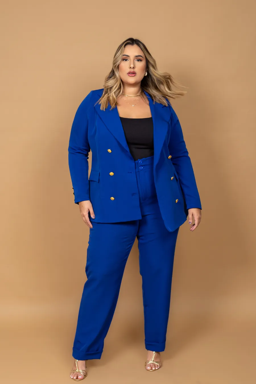 Calça Plus Size Alfaiataria Azul Elis