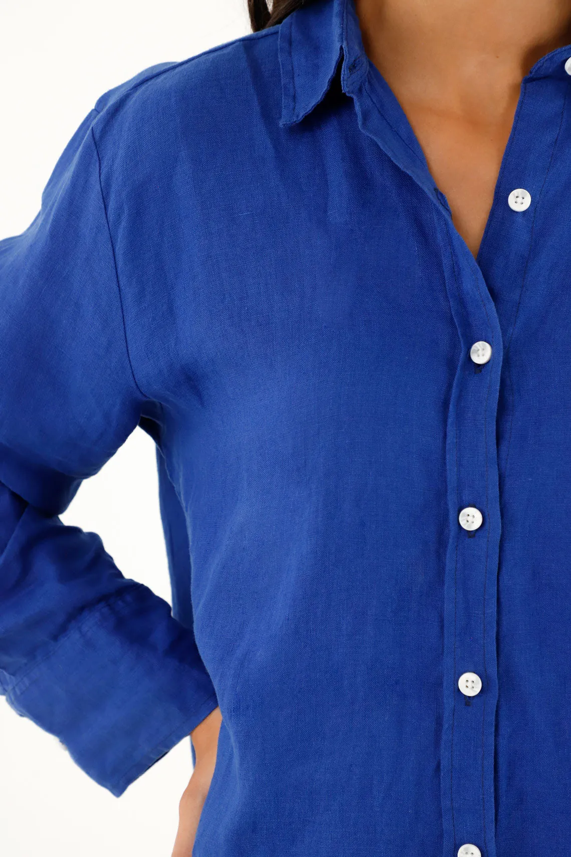 Camisa en 100% lino azul para mujer