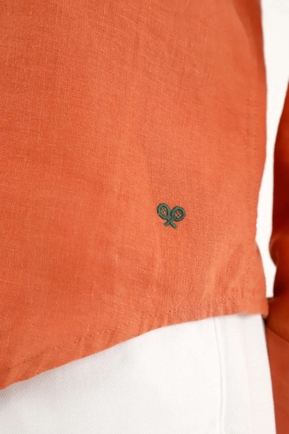 Camisa naranja en 100% lino para hombre