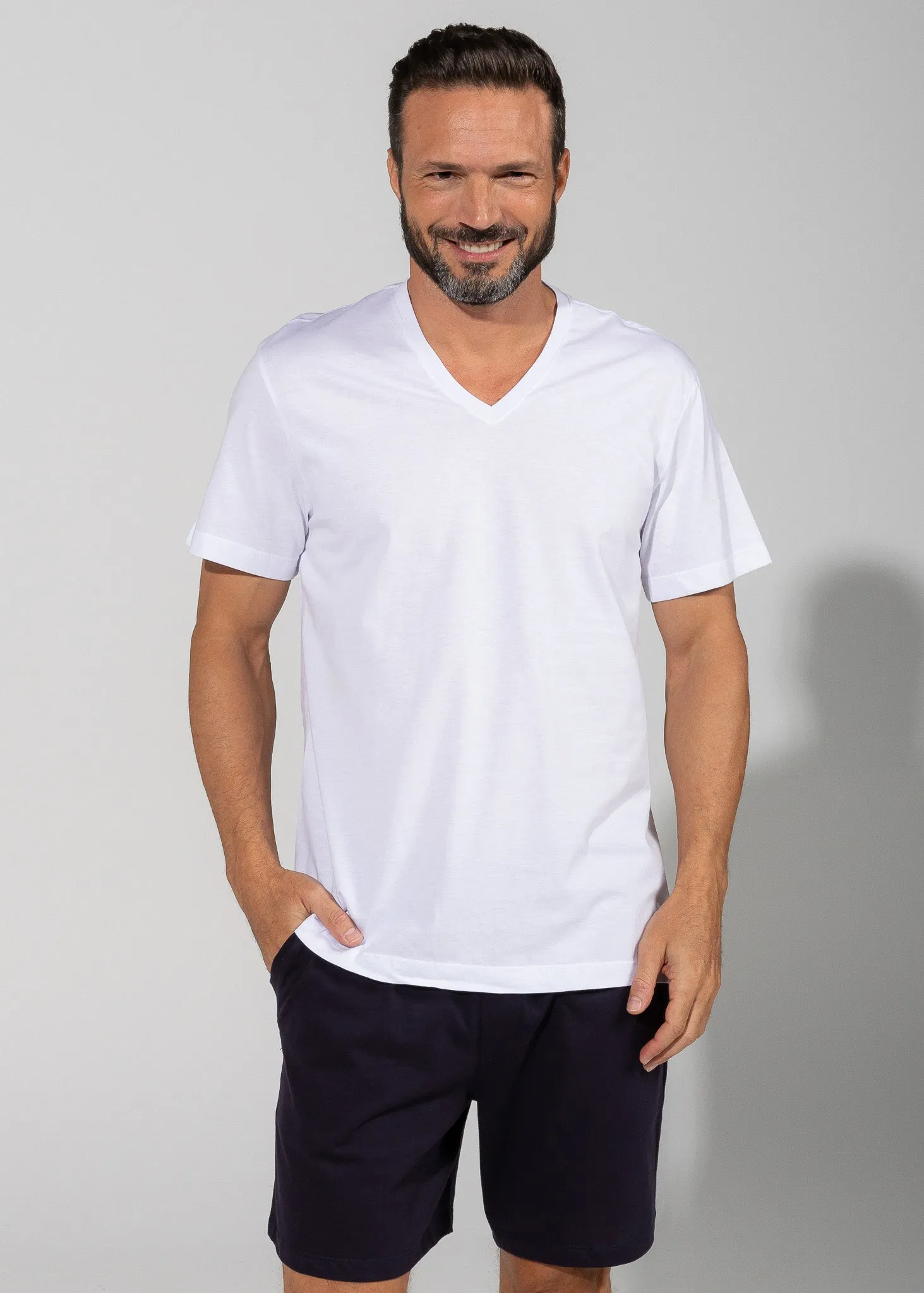 Camiseta Algodão Pima Gola V Branca