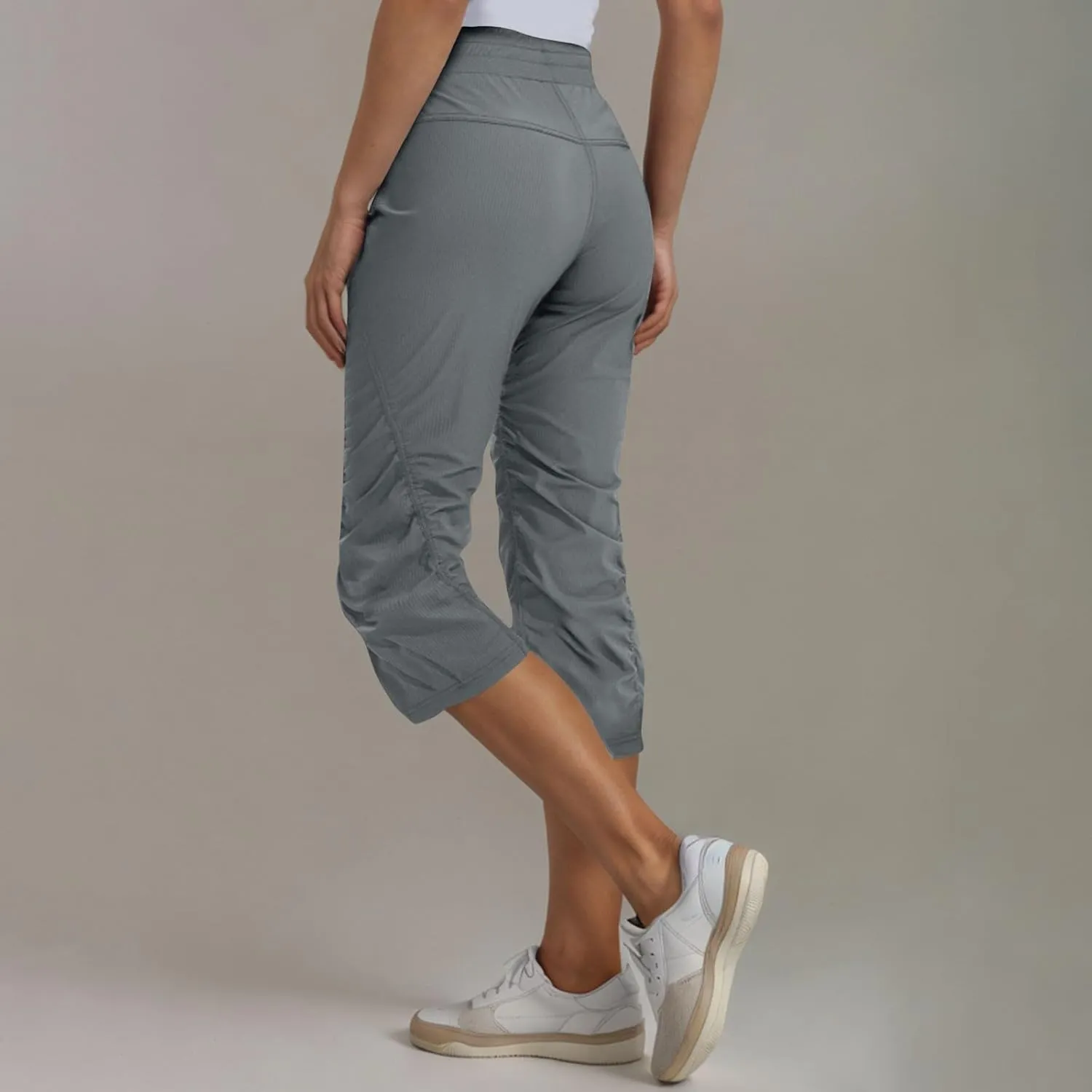 Capri Pants for Women Lightweight Hiking Pants Comfy Outdoor Running Pants Drawstring Ruched Crop Pants with Pockets