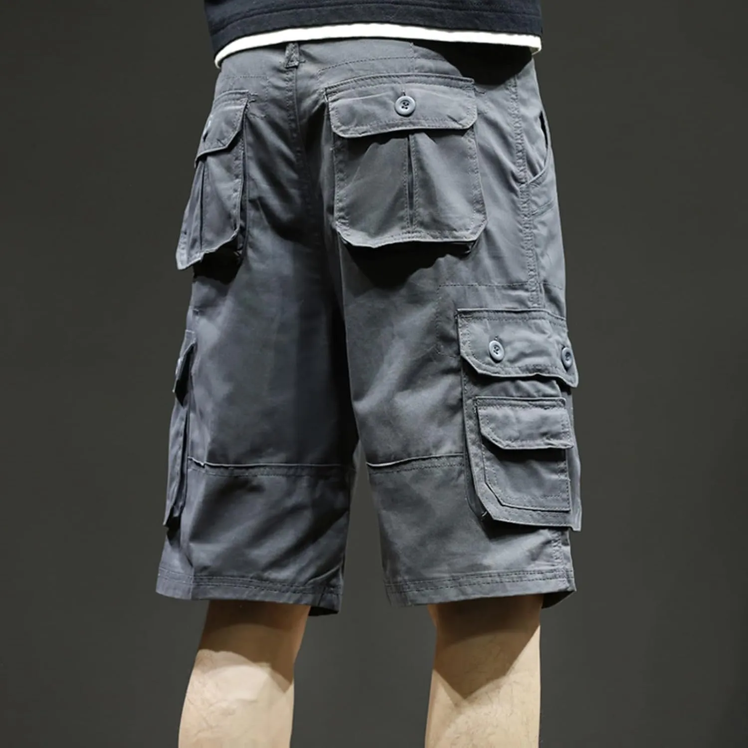 Cargo Shorts for Men Summer Casual Cotton Bermuda Work Hiking Shorts Knee Length Stretchy Short Pants Multi Pockets