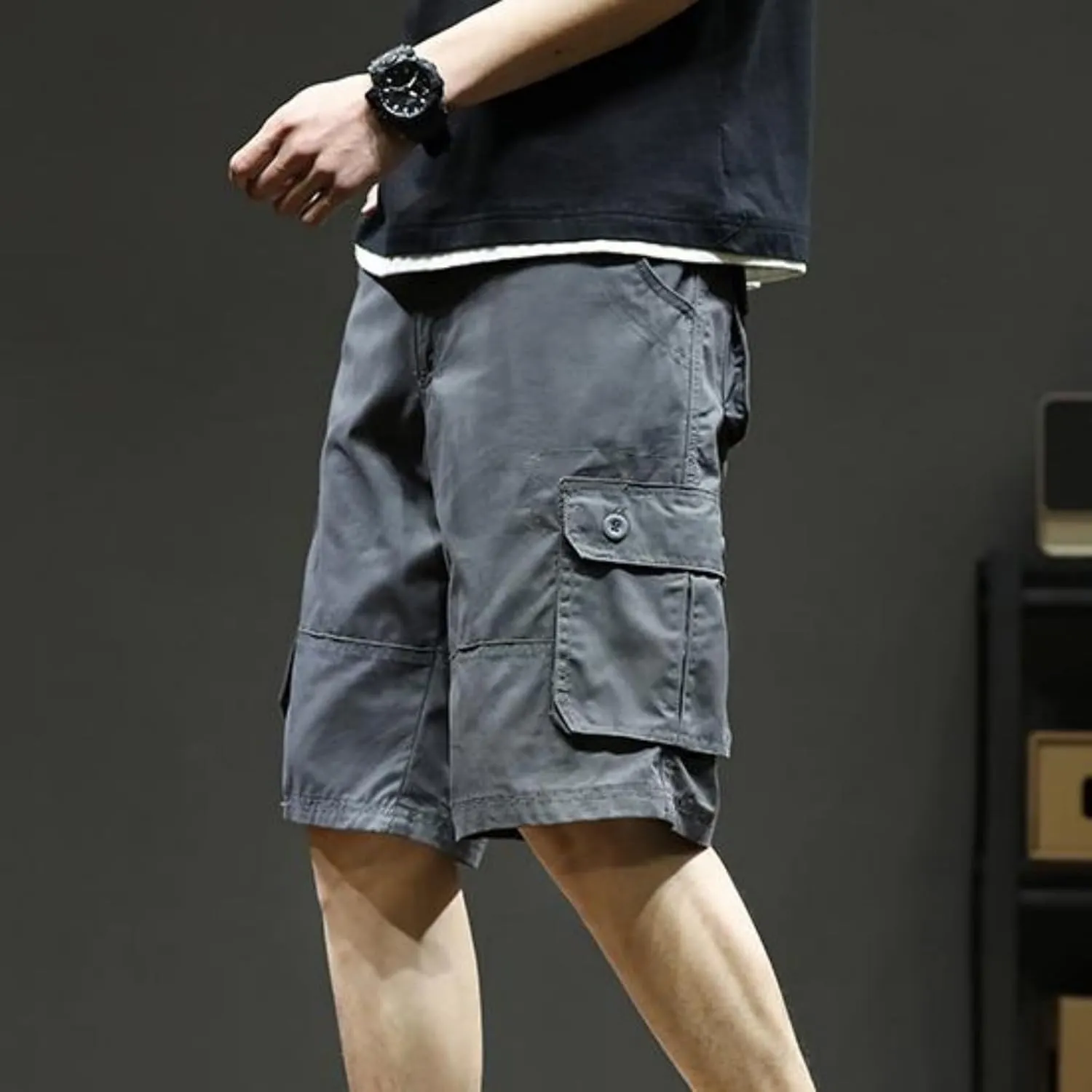 Cargo Shorts for Men Summer Casual Cotton Bermuda Work Hiking Shorts Knee Length Stretchy Short Pants Multi Pockets