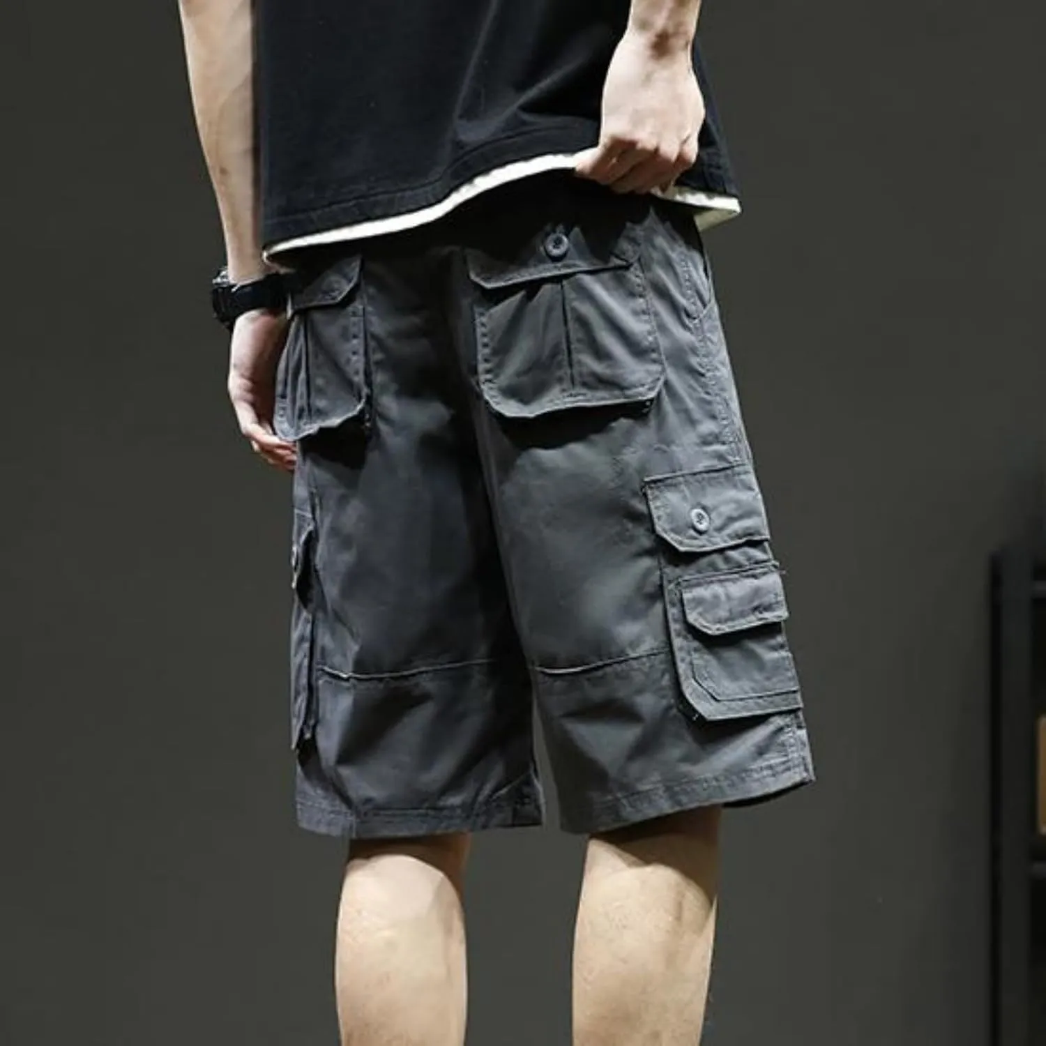 Cargo Shorts for Men Summer Casual Cotton Bermuda Work Hiking Shorts Knee Length Stretchy Short Pants Multi Pockets