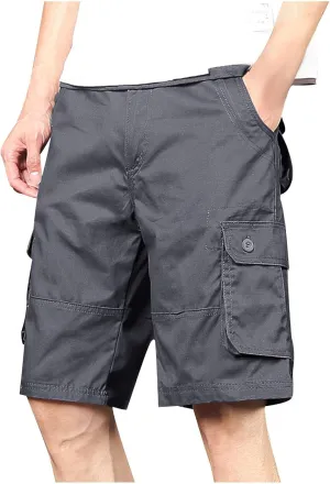 Cargo Shorts for Men Summer Casual Cotton Bermuda Work Hiking Shorts Knee Length Stretchy Short Pants Multi Pockets