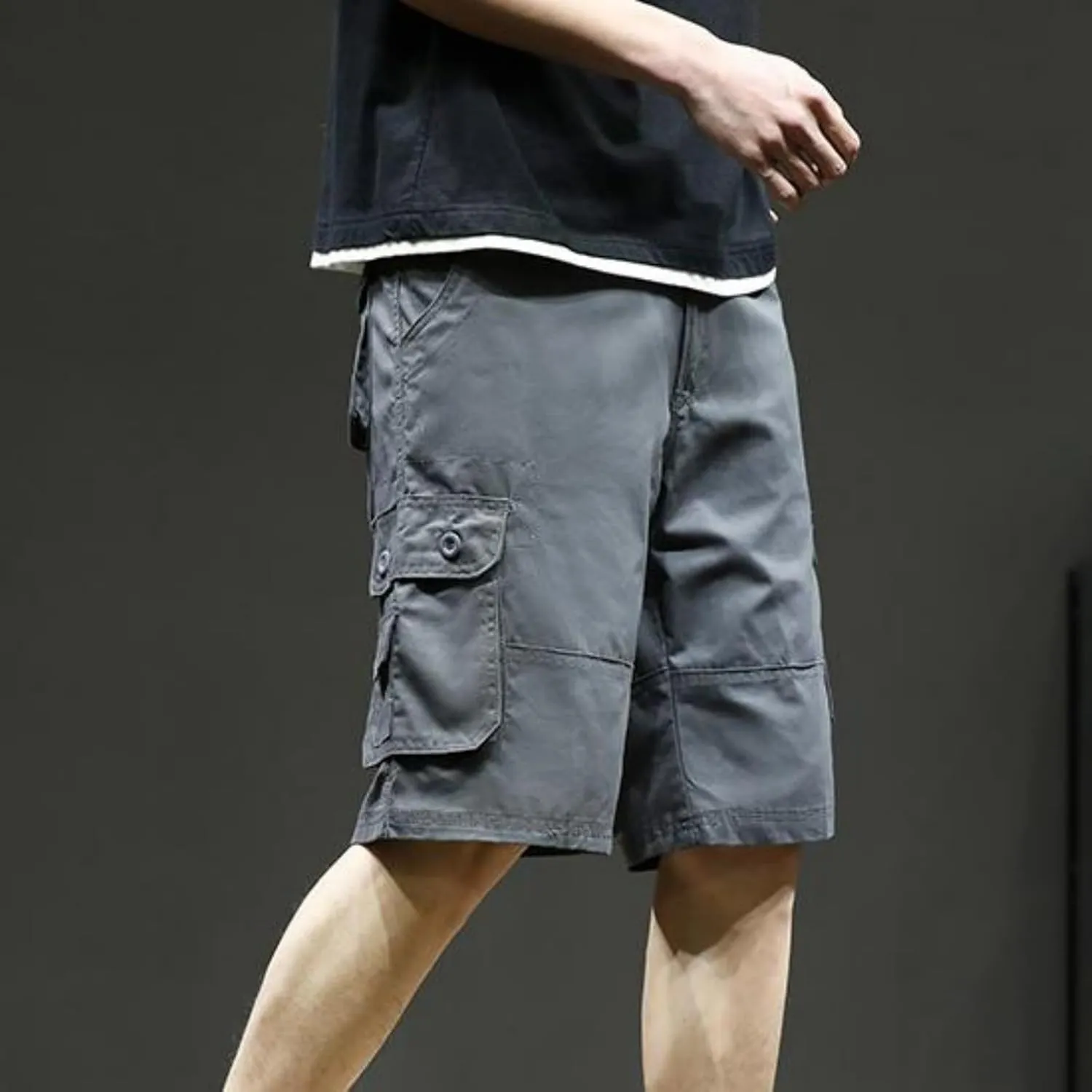 Cargo Shorts for Men Summer Casual Cotton Bermuda Work Hiking Shorts Knee Length Stretchy Short Pants Multi Pockets