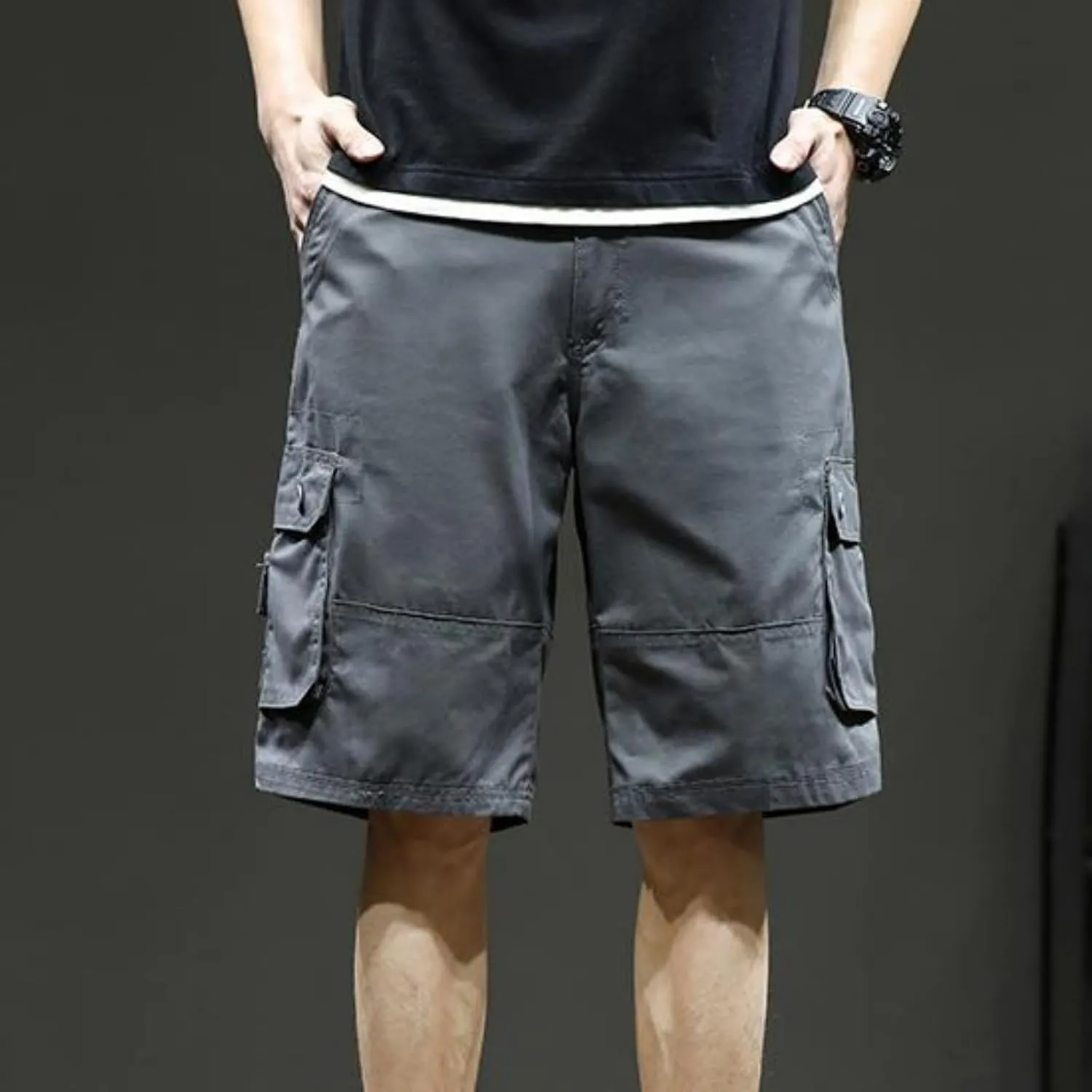 Cargo Shorts for Men Summer Casual Cotton Bermuda Work Hiking Shorts Knee Length Stretchy Short Pants Multi Pockets
