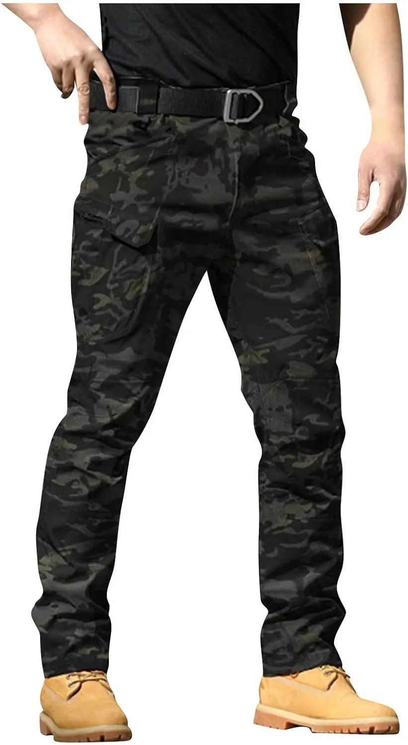 Cargo Work Pants for Men Baggy Lightweight Camo Tactical Pants Waterproof Flexcamo Hiking Pants wih Multi Pockets