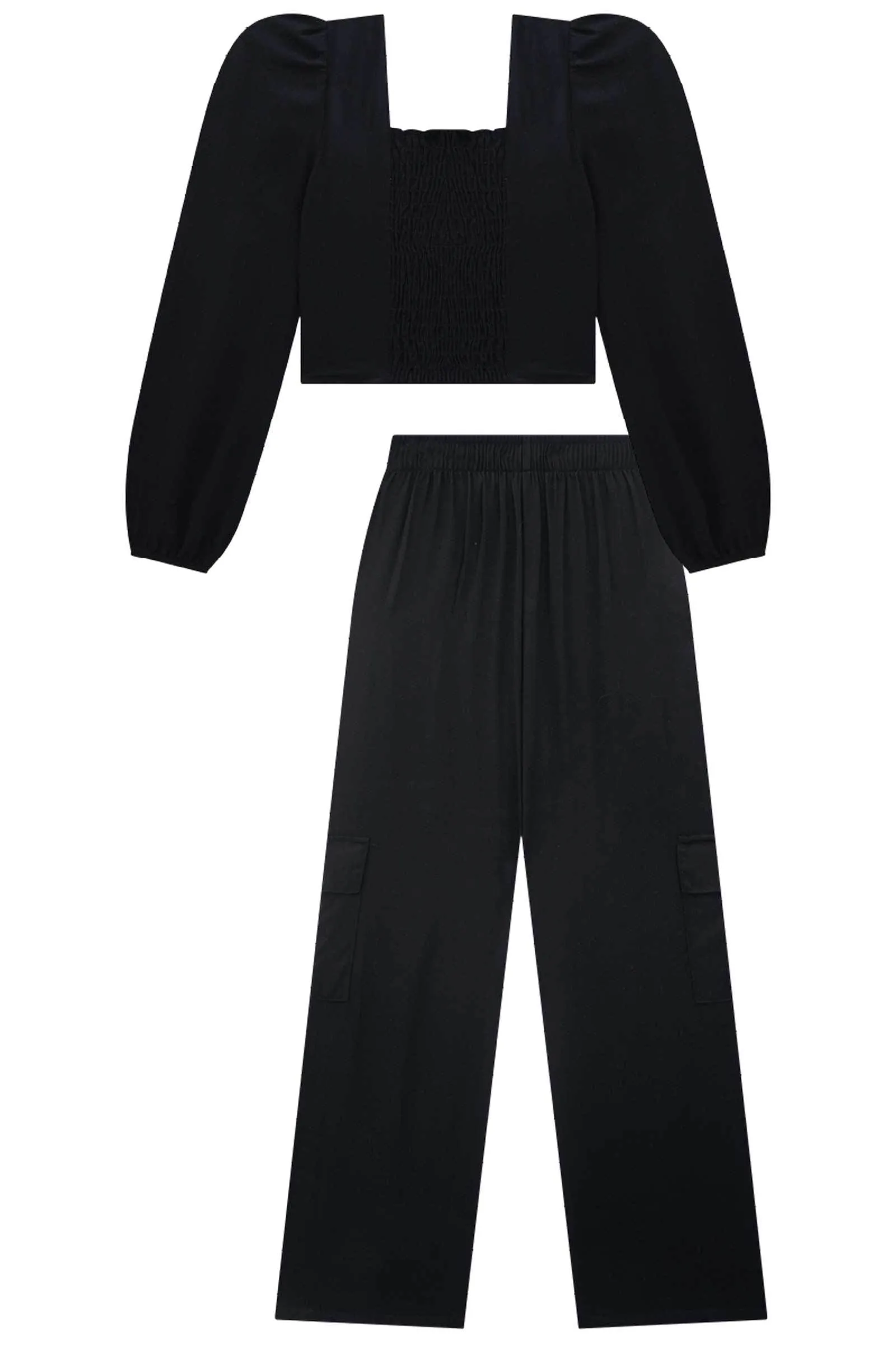 Conjunto de Blusa Cropped e Calça em Viscose Lirio 72207 Vic&Vicky