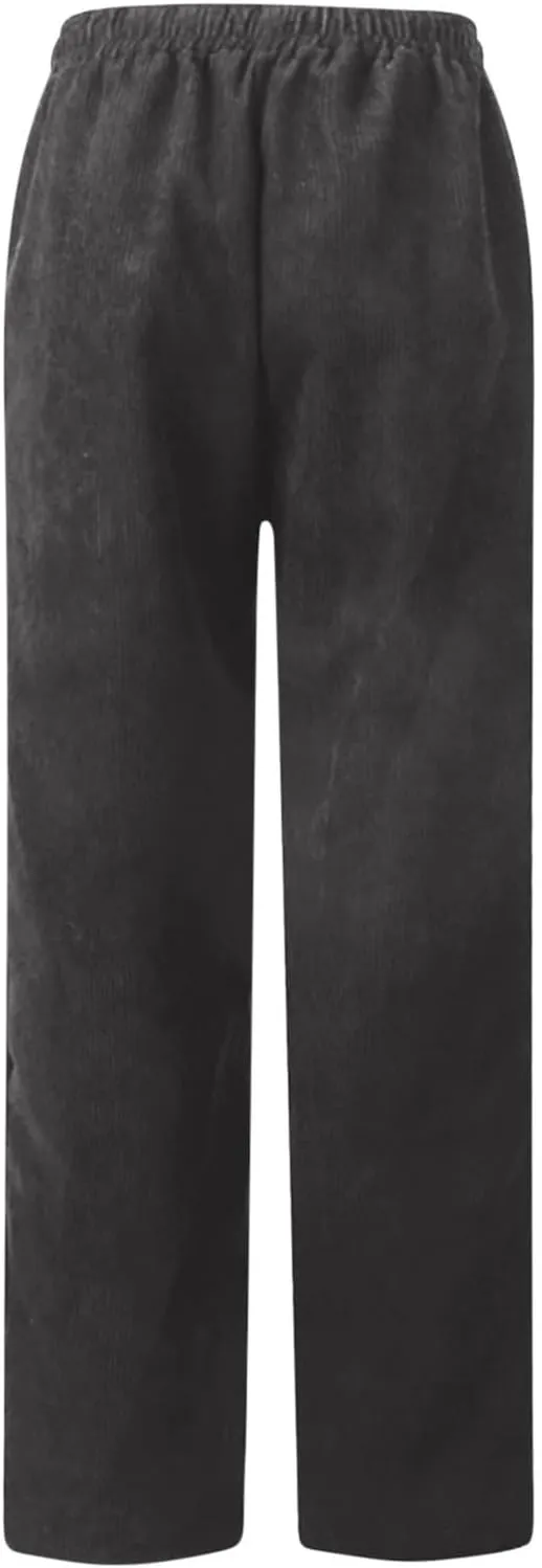 Corduroy Pants for Women Fall Winter Full Length Pant High Waist Straight Leg Pants Casual Drawstring Elastic Trouser