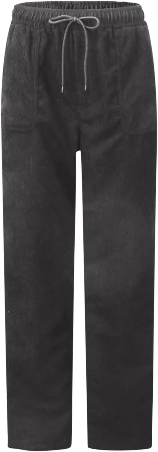 Corduroy Pants for Women Fall Winter Full Length Pant High Waist Straight Leg Pants Casual Drawstring Elastic Trouser
