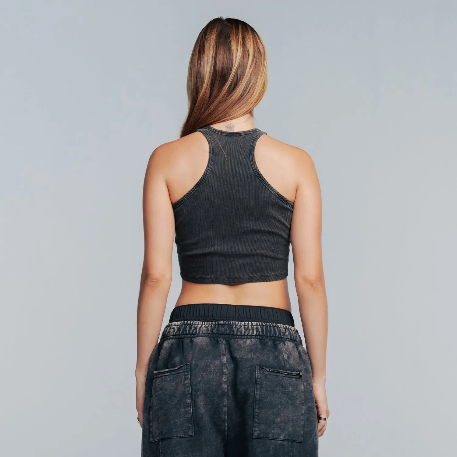 Core Ribbed Crop Tank Top- Dark Grey