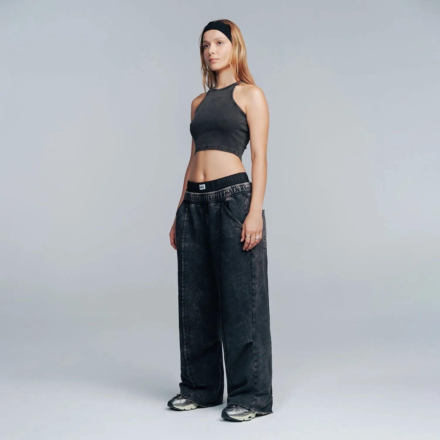 Core Ribbed Crop Tank Top- Dark Grey
