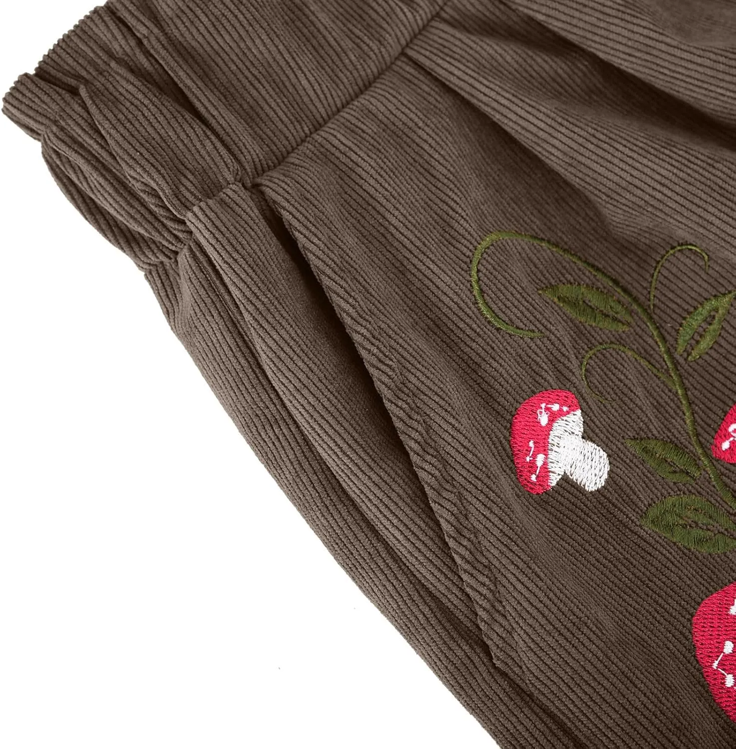 Embroidery Corduroy Shorts for Women Cute Mushroom Graphic Shirts Summer Casual Wide Leg Elastic Waist Ruffle Shorts