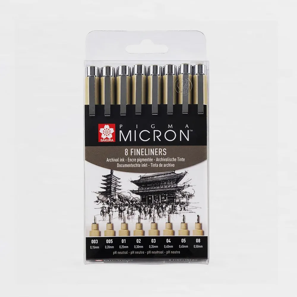 Estuche 8 Rotuladores Negros Pigma Micron Sakura