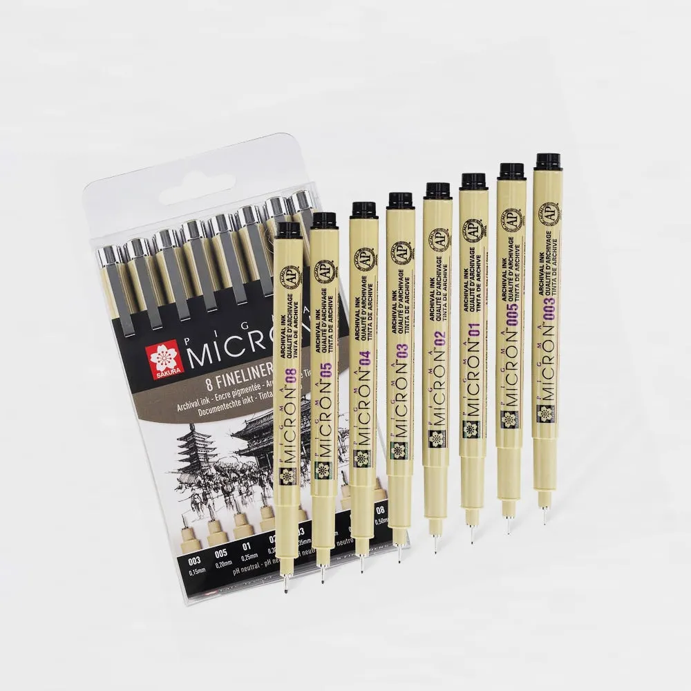 Estuche 8 Rotuladores Negros Pigma Micron Sakura