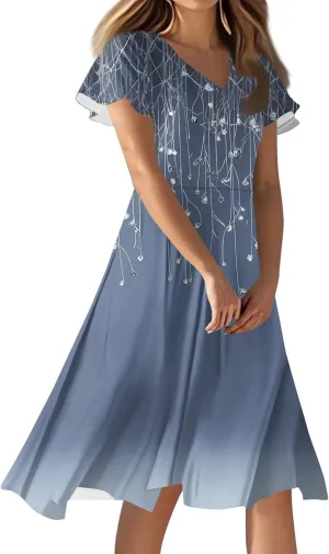 Floral Wedding Guest Dresses for Women Elegant Flutter Sleeve Empire Waist Short Dresses Boho Church Outfits