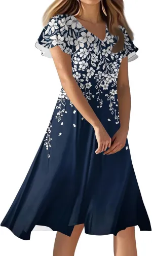 Floral Wedding Guest Dresses for Women Elegant Flutter Sleeve Empire Waist Short Dresses Boho Church Outfits