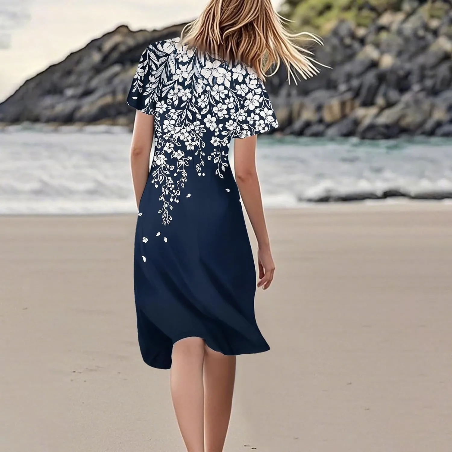 Floral Wedding Guest Dresses for Women Elegant Flutter Sleeve Empire Waist Short Dresses Boho Church Outfits