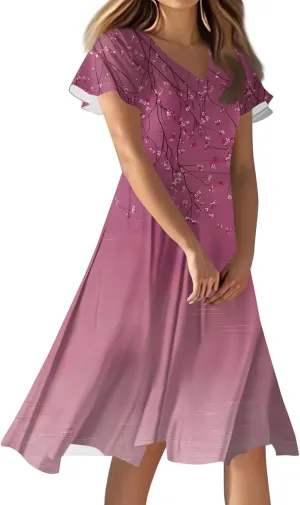 Floral Wedding Guest Dresses for Women Elegant Flutter Sleeve Empire Waist Short Dresses Boho Church Outfits