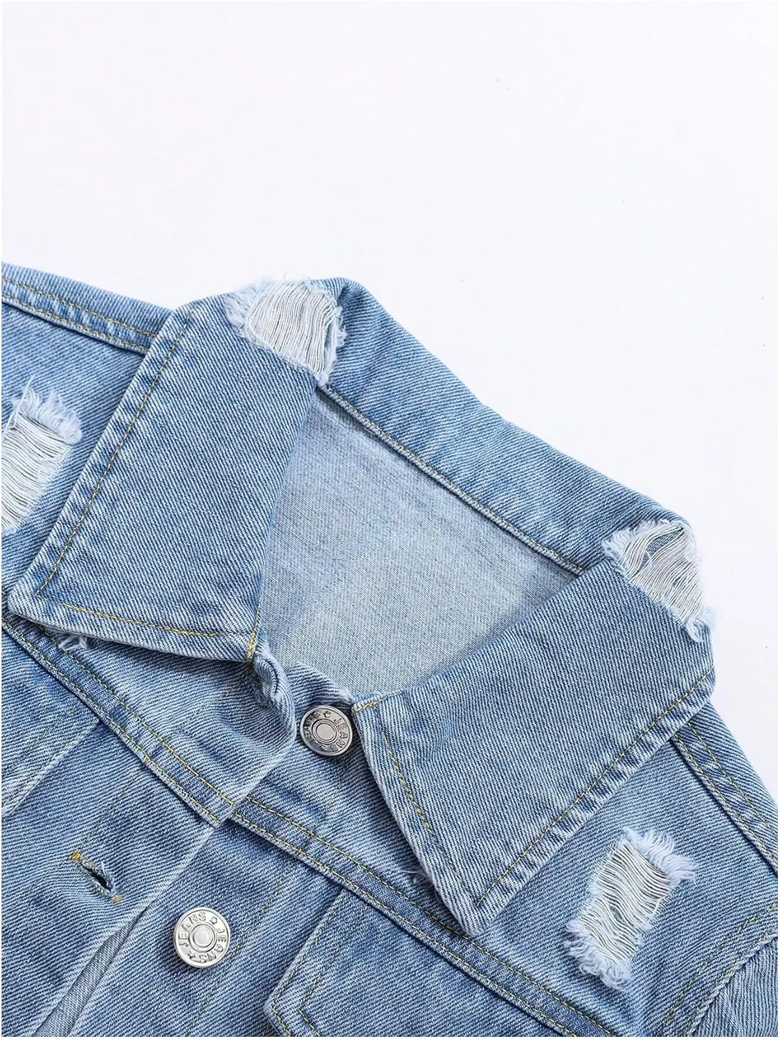 Girl's 2 Piece Denim Clothing Sets Ripped Raw Hem Denim Jacket with Mini Skirts