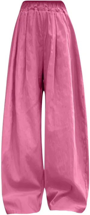 Girls Straight Wide Leg Solid Color Pants High Elastic Waist Baggy Flowy Casual Trousers Y2k Trendy