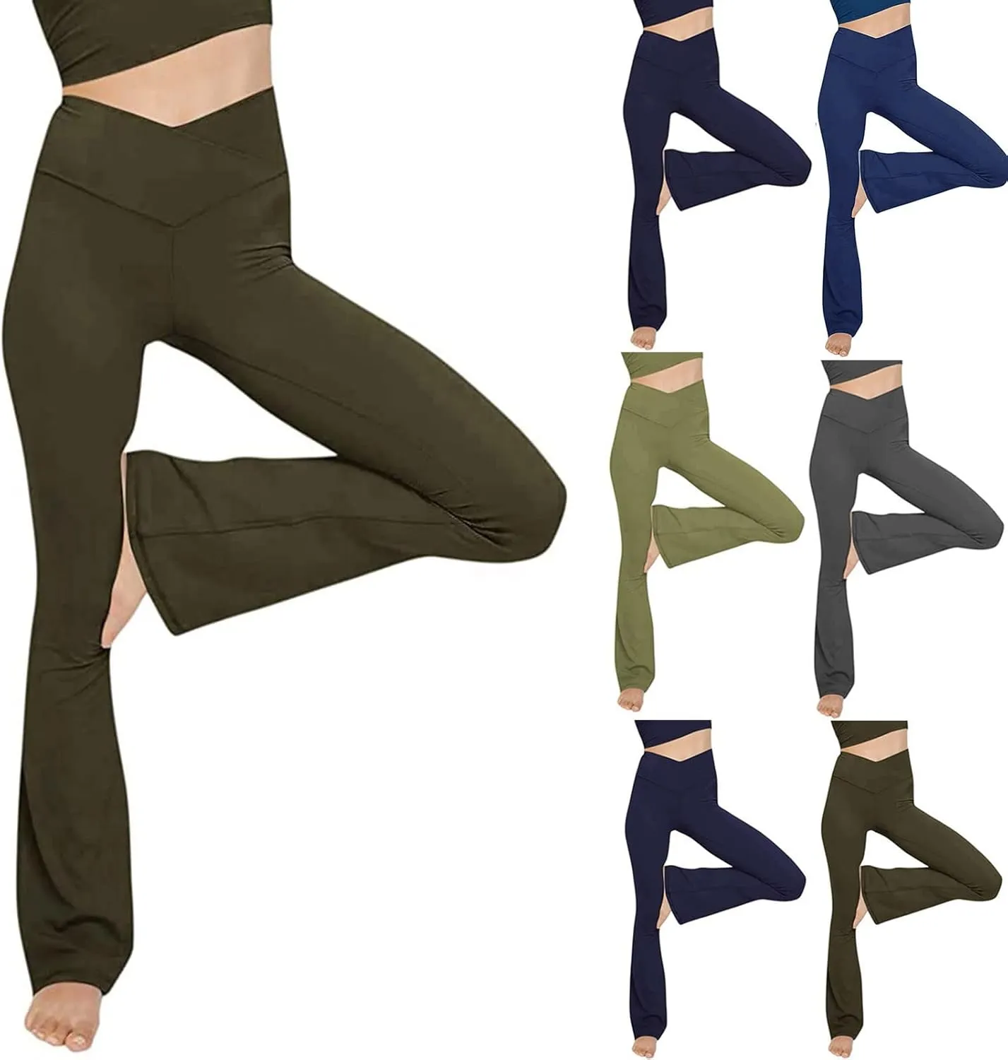 High Waist Yoga Pants Tummy Control Crossover Flare Pant Workout Running Athletic Leggings Wide Leg Bootcut Pants Gym
