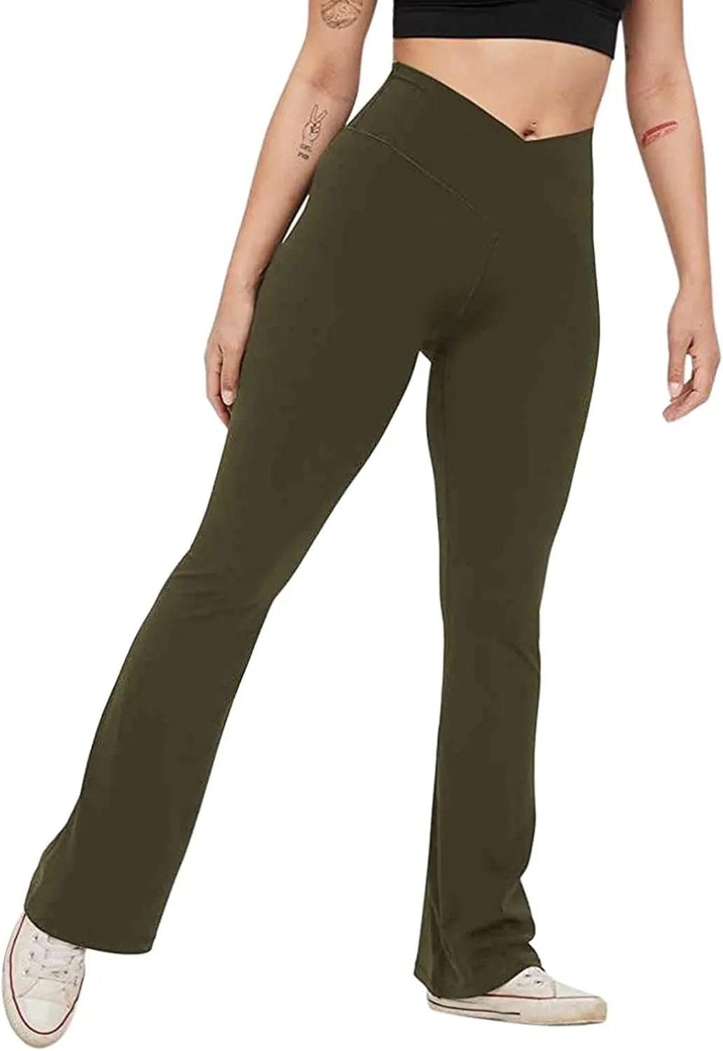 High Waist Yoga Pants Tummy Control Crossover Flare Pant Workout Running Athletic Leggings Wide Leg Bootcut Pants Gym