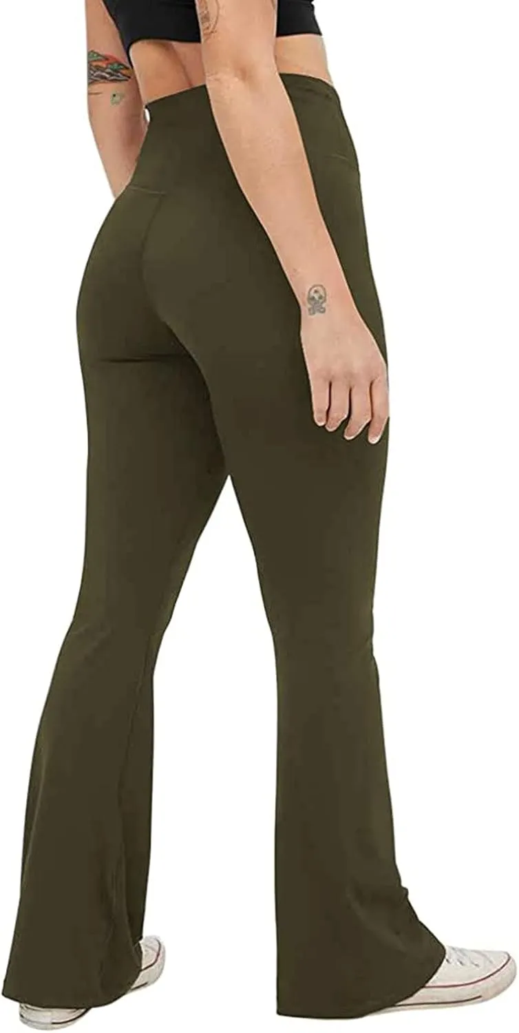 High Waist Yoga Pants Tummy Control Crossover Flare Pant Workout Running Athletic Leggings Wide Leg Bootcut Pants Gym
