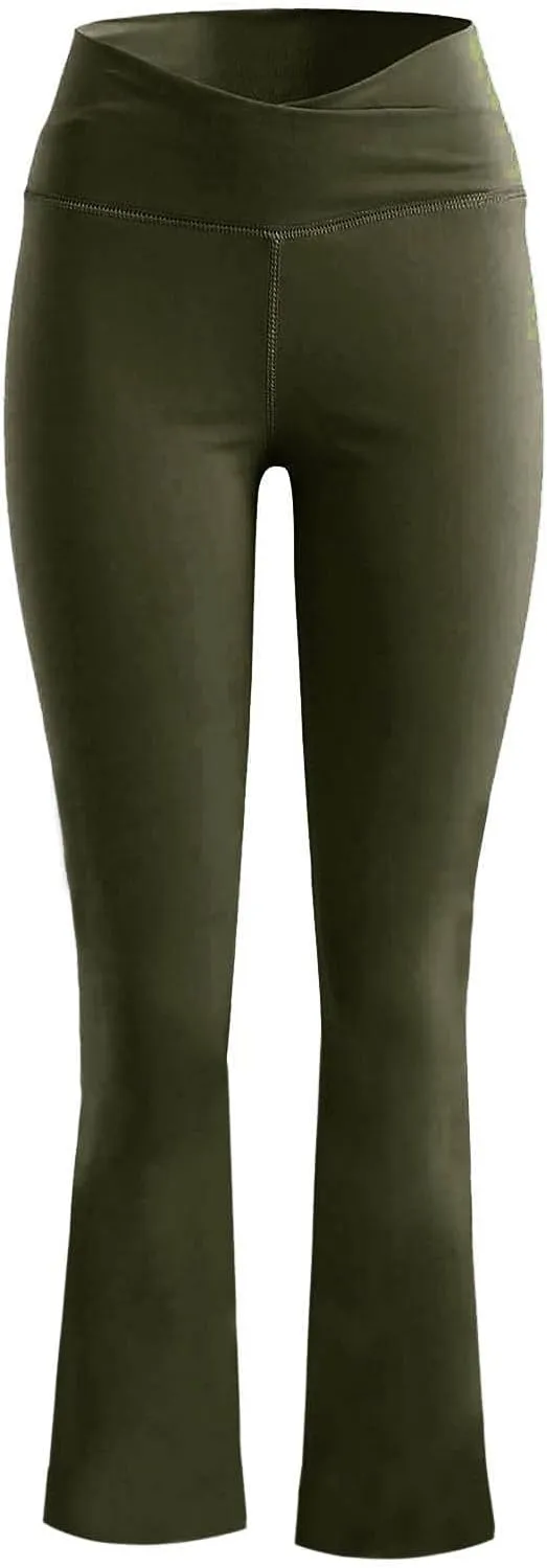 High Waist Yoga Pants Tummy Control Crossover Flare Pant Workout Running Athletic Leggings Wide Leg Bootcut Pants Gym