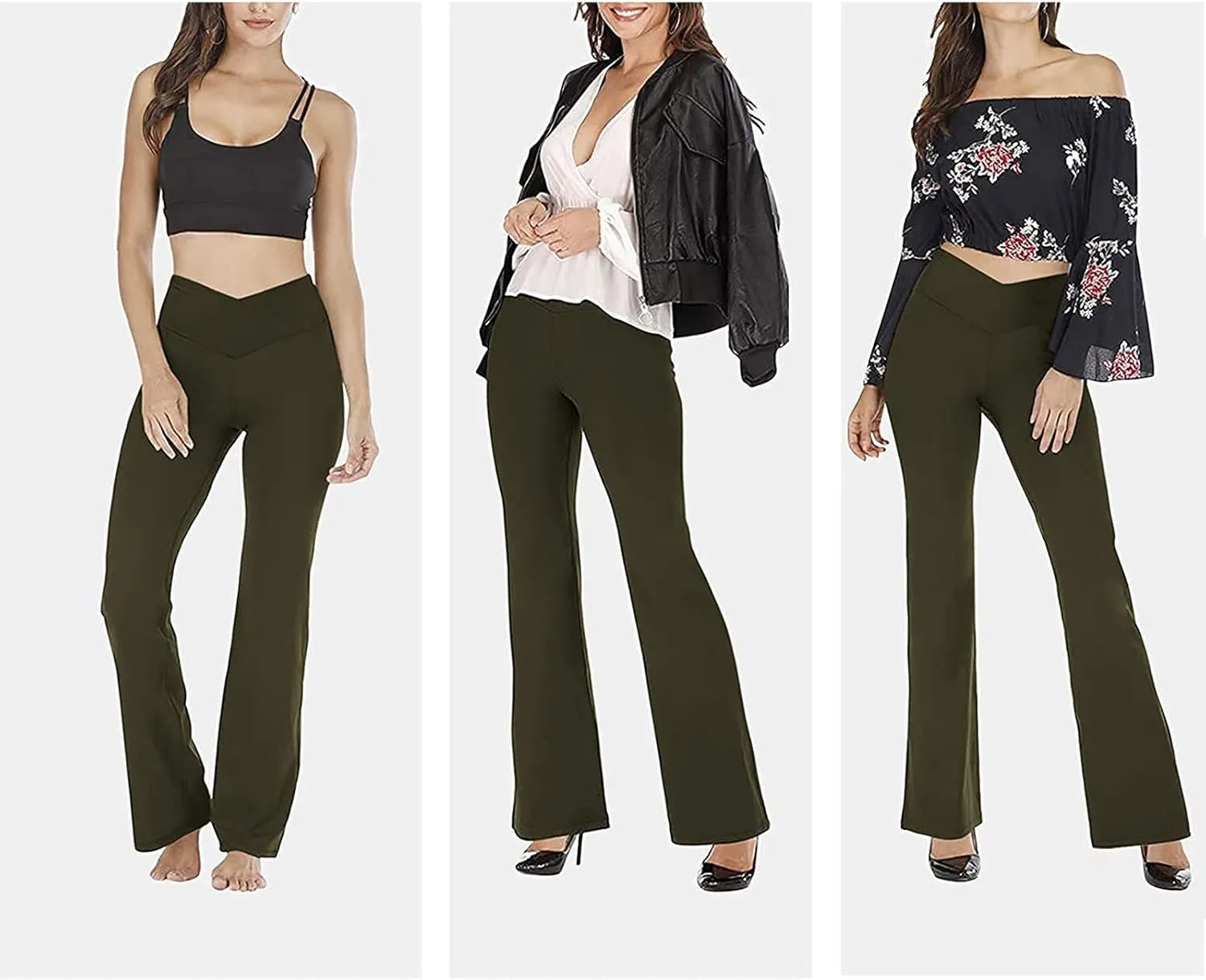 High Waist Yoga Pants Tummy Control Crossover Flare Pant Workout Running Athletic Leggings Wide Leg Bootcut Pants Gym