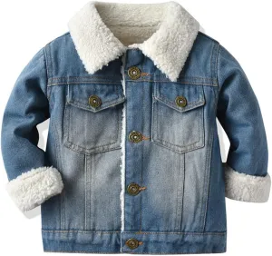 Hotmiss Toddler Baby Boys Girls Fleece Lined Denim Jacket Thicken Kids Fleece Jean Jacket Coat Winter Outwear