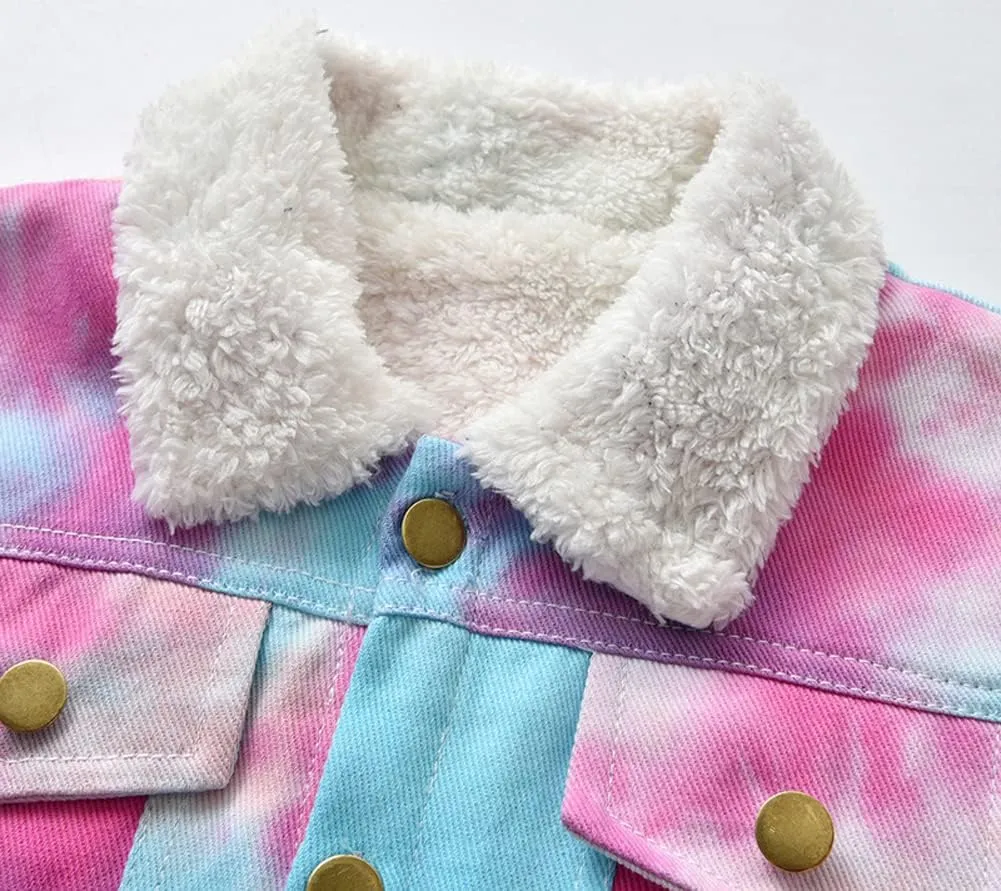 Hotmiss Toddler Baby Boys Girls Fleece Lined Denim Jacket Thicken Kids Fleece Jean Jacket Coat Winter Outwear
