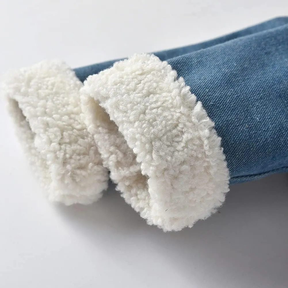 Hotmiss Toddler Baby Boys Girls Fleece Lined Denim Jacket Thicken Kids Fleece Jean Jacket Coat Winter Outwear