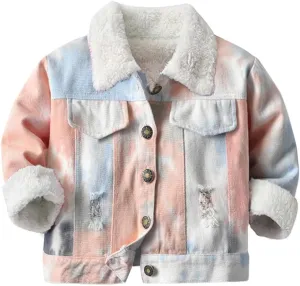 Hotmiss Toddler Baby Boys Girls Fleece Lined Denim Jacket Thicken Kids Fleece Jean Jacket Coat Winter Outwear