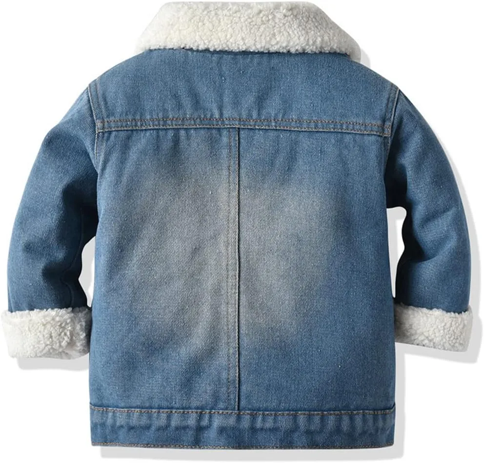 Hotmiss Toddler Baby Boys Girls Fleece Lined Denim Jacket Thicken Kids Fleece Jean Jacket Coat Winter Outwear