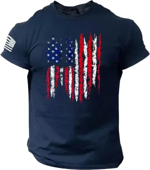 Independence Day Shirt Mens Round Neck Short Sleeve Workout USA Flag Shirts Mens USA Distressed Flag Tee Shirts